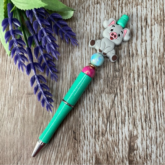Writing Pen Frog Pig Artisan Beaded Silicone Gift Custom Handcrafted Office - Picture 5 of 6